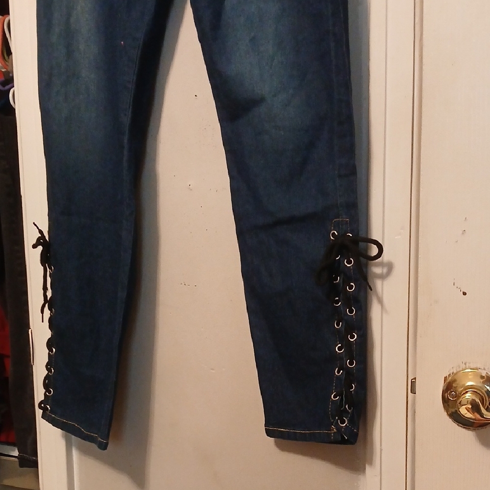 Lace-Up Leg Blue Jeans